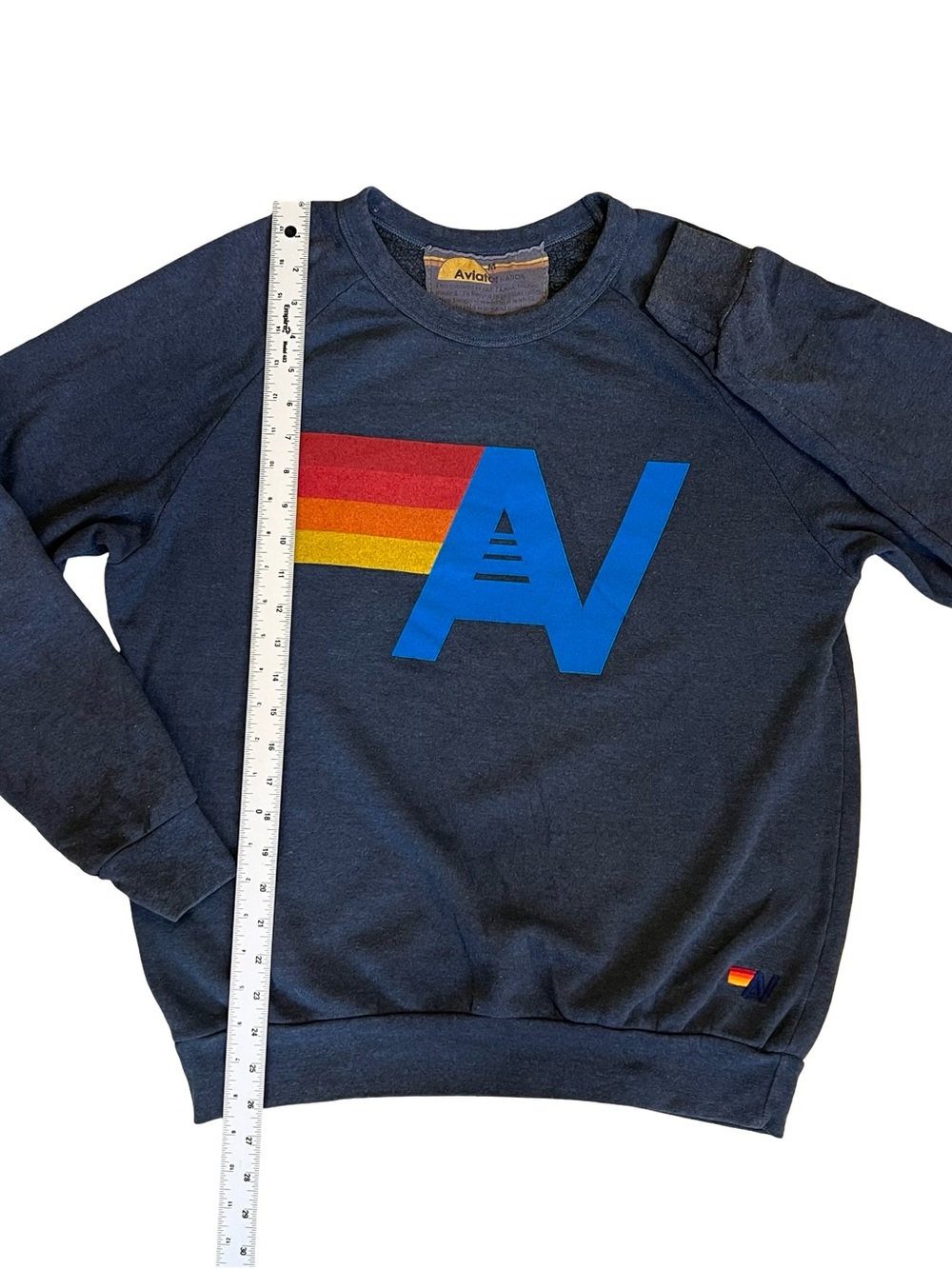 Aviator Nation Sz M Navy Blue Logo Stitch Sweatshirt Relaxed Crewneck - Picture 9 of 14